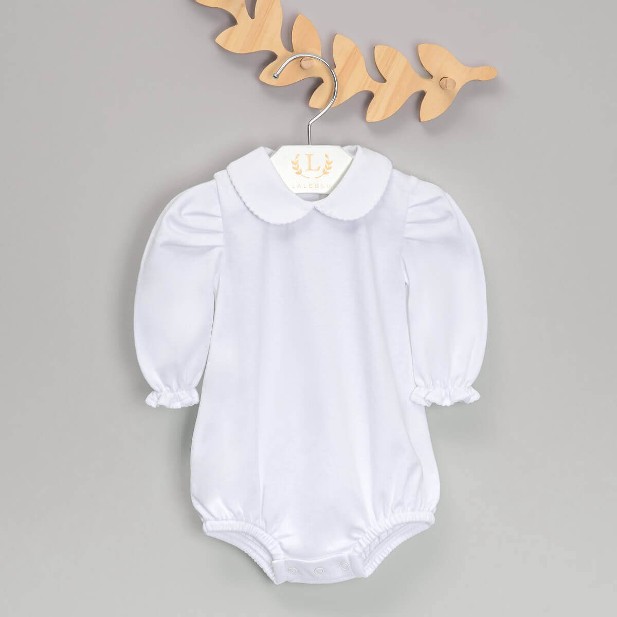 Body com Gola para Bebê Algodão Pima (Menina) - Branco

