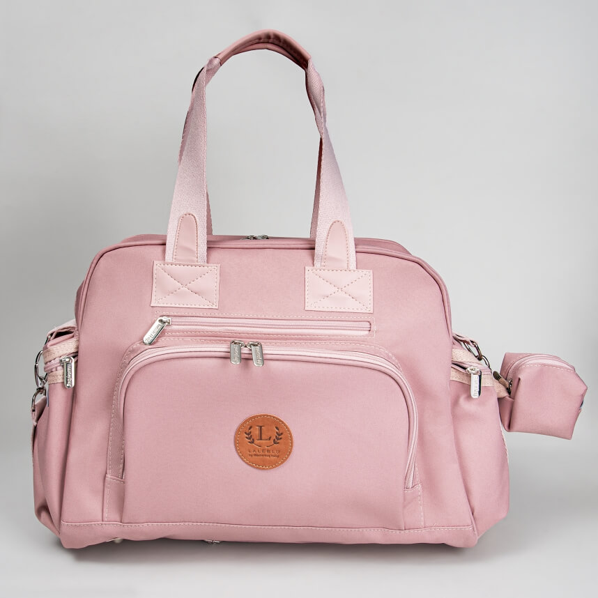 Bolsa de maternidade na cor rosa e com alça da marca Laleblu.