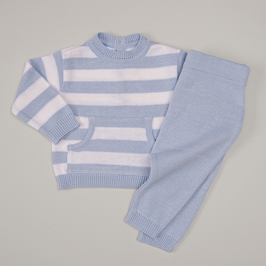  Conjunto listado em tricot na cor blue sky da marca Laleblu.