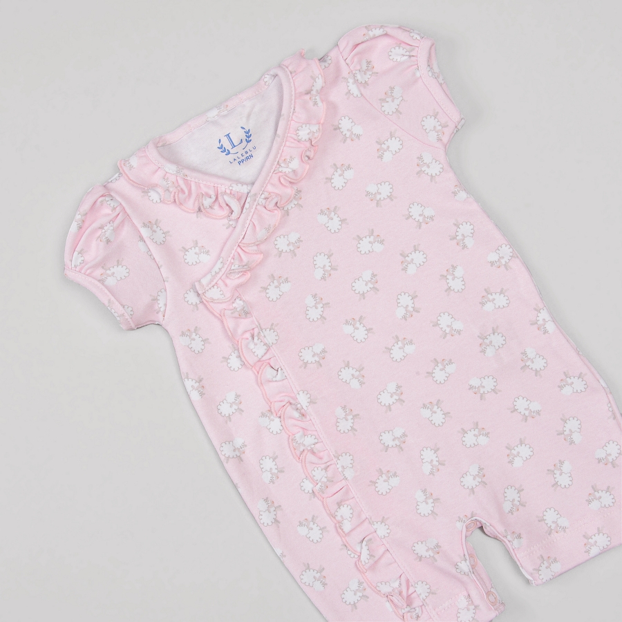 Macacão Curto – Algodão Egípcio – Carneirinho – Rosa da Laleblu.