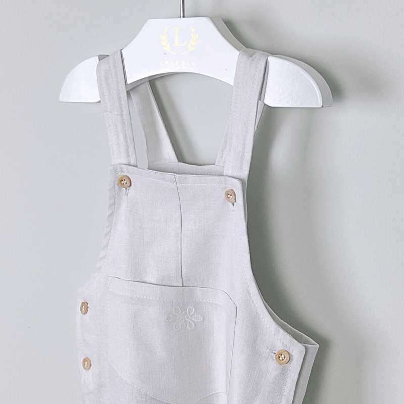 Jardineira Longa - Linho - Batizado da marca Laleblu.